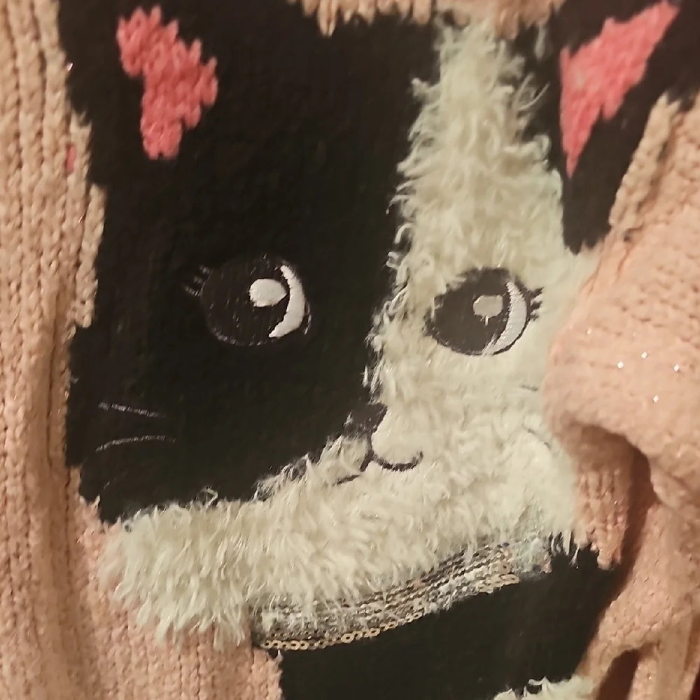 Justice Girls Pink Glitter Sweater with Cat Besties Design Size 14 LIKE NEW